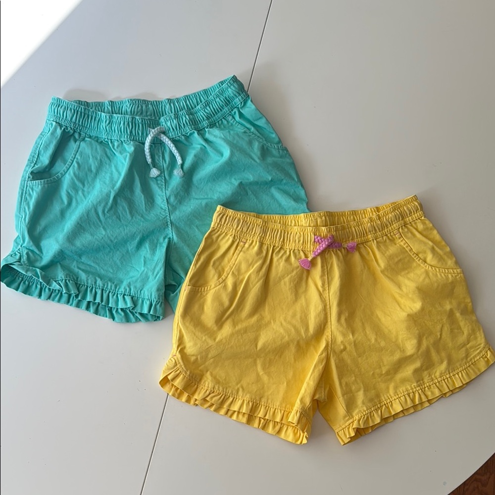 Lands End Yellow and Teal Ruffle Hem Shorts Set girls size L (10-12) NWOT